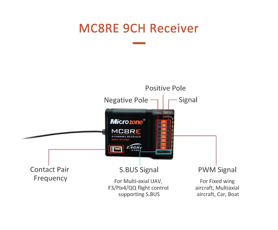 Microzone MC8B 2,4G 8CH пульт дистанционного управления Передатчик и MC8RE 8CH приемник радиосистема для RC самолетов вертолет Дрон