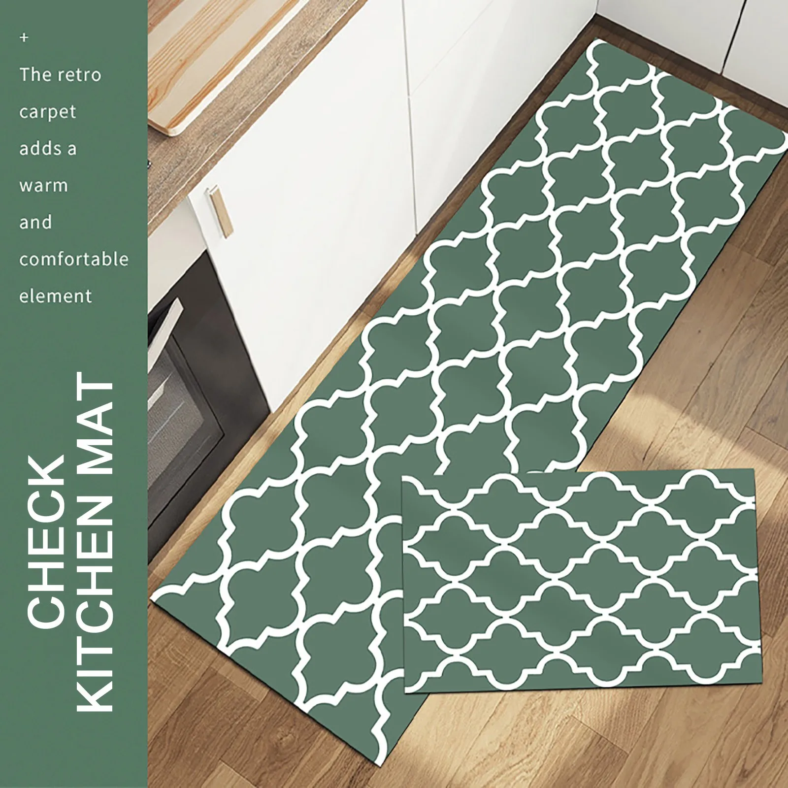 

2pc Kitchen Mat Set Wear-resistant Non-slip Kitchen Floor Mat Bathroom Absorbent Door Mat Oil-absorbing Anti-fouling Long Mat