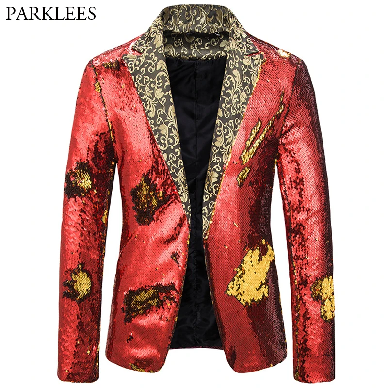 Роскошный Блейзер с золотыми пайетками мужской крутой блестящий костюм пиджак