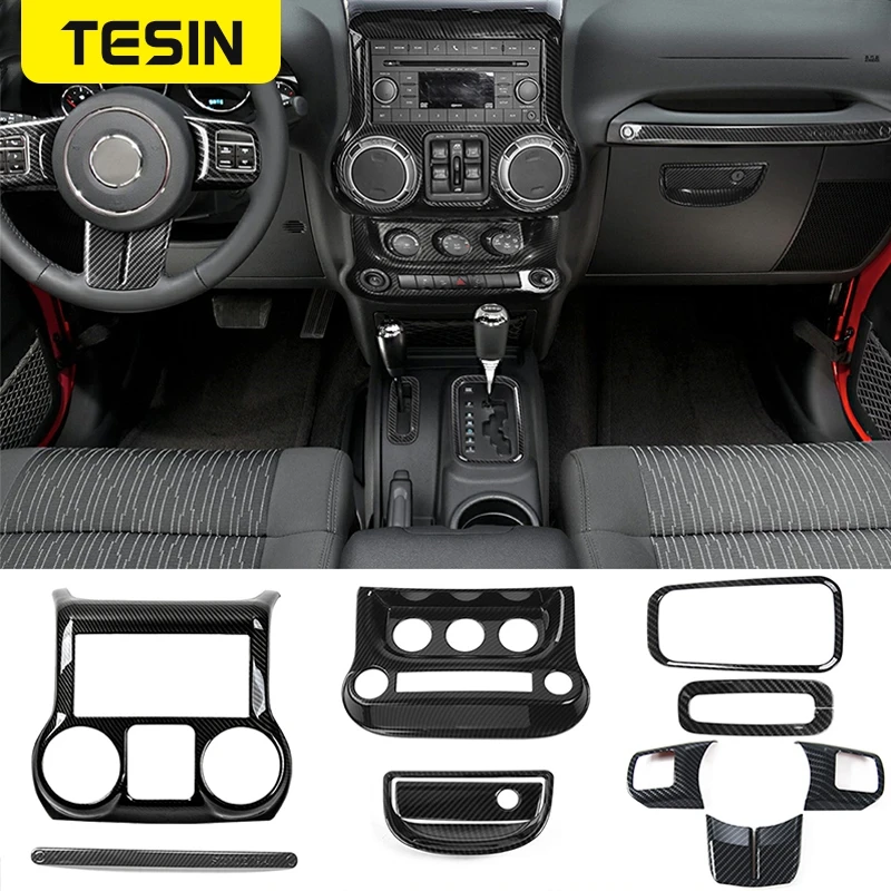 

TESIN ABS Carbon Fiber Grain Decoration Cover Kit Stickers Accessories for Jeep Wrangler JK 2011-2017 Black Car stying