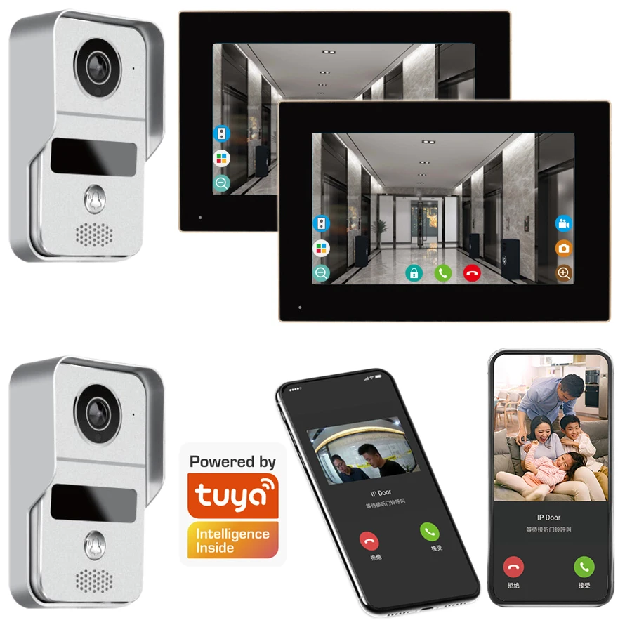 

Wifi Video Intercom Smart Home Security IP Wireless Intercom Work with Tuya App Motion Detection Recording Two Cameras