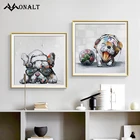 Картина на холсте, граффити, искусство, фотография животных, бульдог с очками, удовольствие, Забавный постер с животными для комнаты, украшение для дома