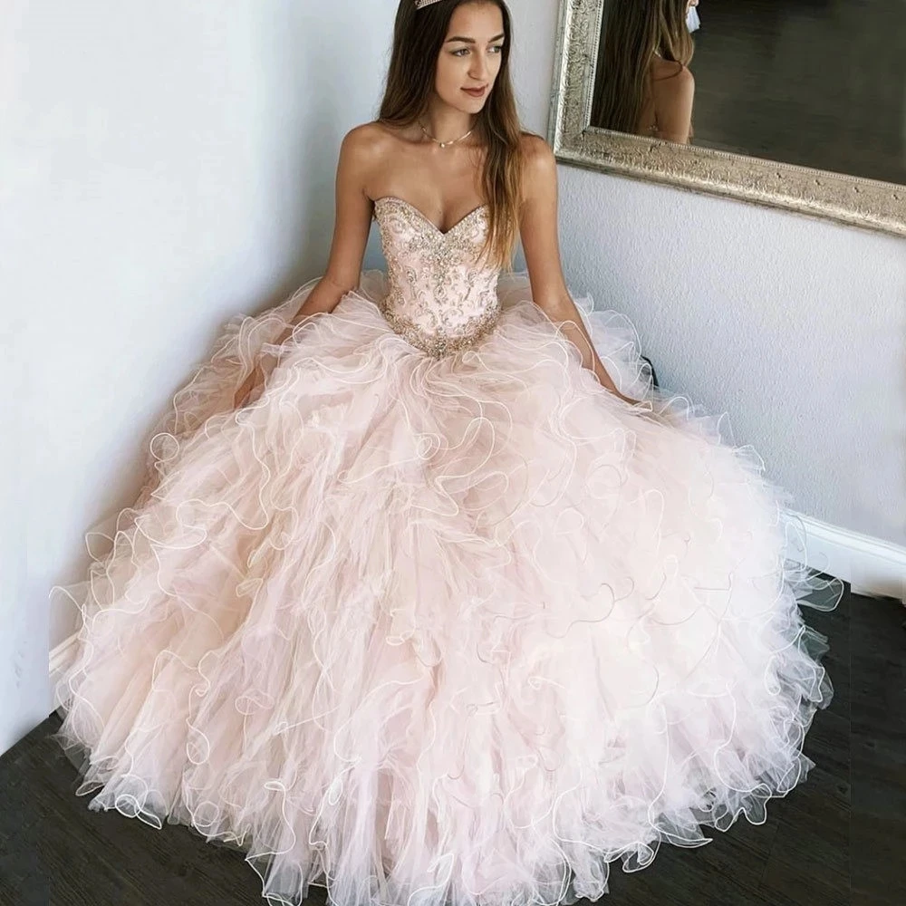 

Angelsbridep Sweetheart Ball Gown Quinceanera Dresses Vestidos De 15 Anos Formal Crystals Sweet 16 Organza Birthday Party Gowns