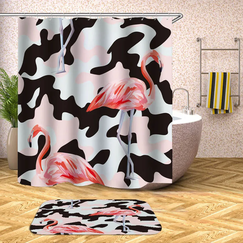 Цветочные Фламинго занавески для душа с цветочным принтом водонепроницаемые