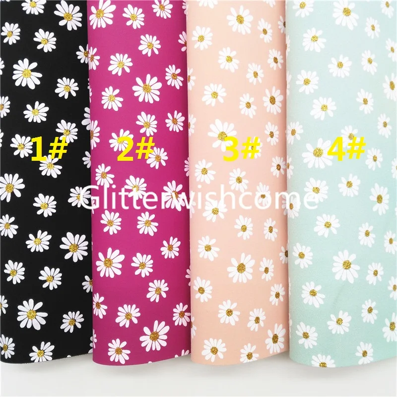 Ткань Glitterwishcome 21x29 см Размер A4 с принтом цветов маргариток на замшевой