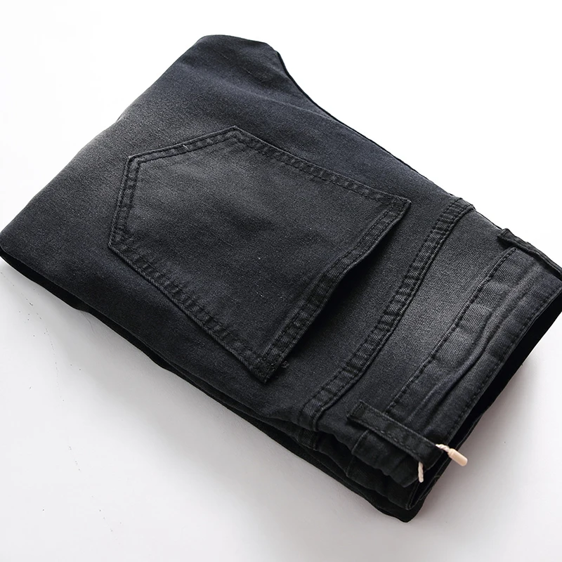 

Foreign Trade Men's Black Small Foot Elastic Holed Casual Jeans Slim Tight Washed Amazon Pants