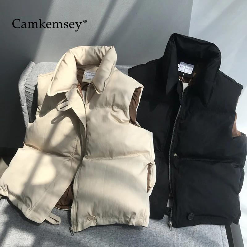 CamKemsey зимний жилет пальто для женщин осенний Повседневный однотонный стоячий воротник пуховик с хлопковой подкладкой пиджак с жилетом