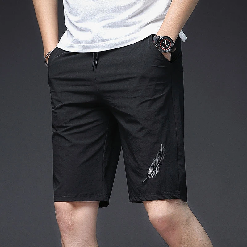 Casual Shorts Man Beach Bermuda Masculina Sport Running Hombre With Size Pocket Embroidery Leaves Sportwear Elastic Waist | Мужская