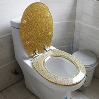 new high grade beautiful twinkling golden resin toilet seat cover slow down stainless steel hinge uvo universal toilet cover