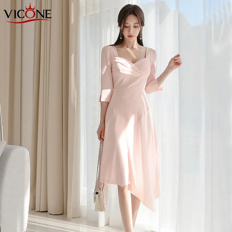 

VICONE Elegant Dress Women Casual Long Sleeve Dress Office Lady Runway Designers High Fashion Dress Sexy Dress