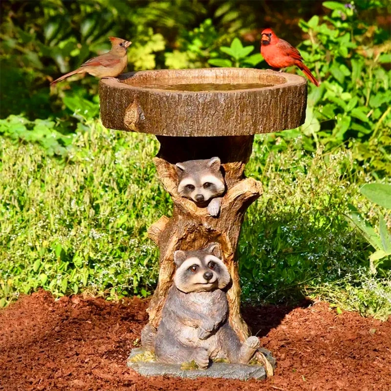 

Polyresin Raccoon Birdbath Antique Garden Bird Feeder Resin Outdoor Yard Animal Sculptures Ornament Home Decor