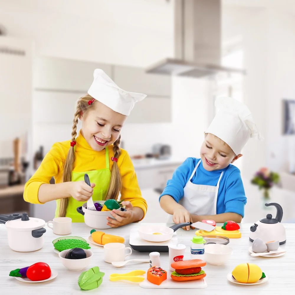 

iBaseToy 46PCS Kids Kitchen Toys Simulation Cooking Utensils Induction Cooker Cookware Model Kitchen Tools