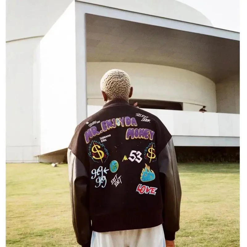 Hip Hop Baseball Jackets Men Letter Embroidery Patchwork Harajuku Varsity Jacket Punk Black Coats Unisex 2021 Autumn | Мужская одежда