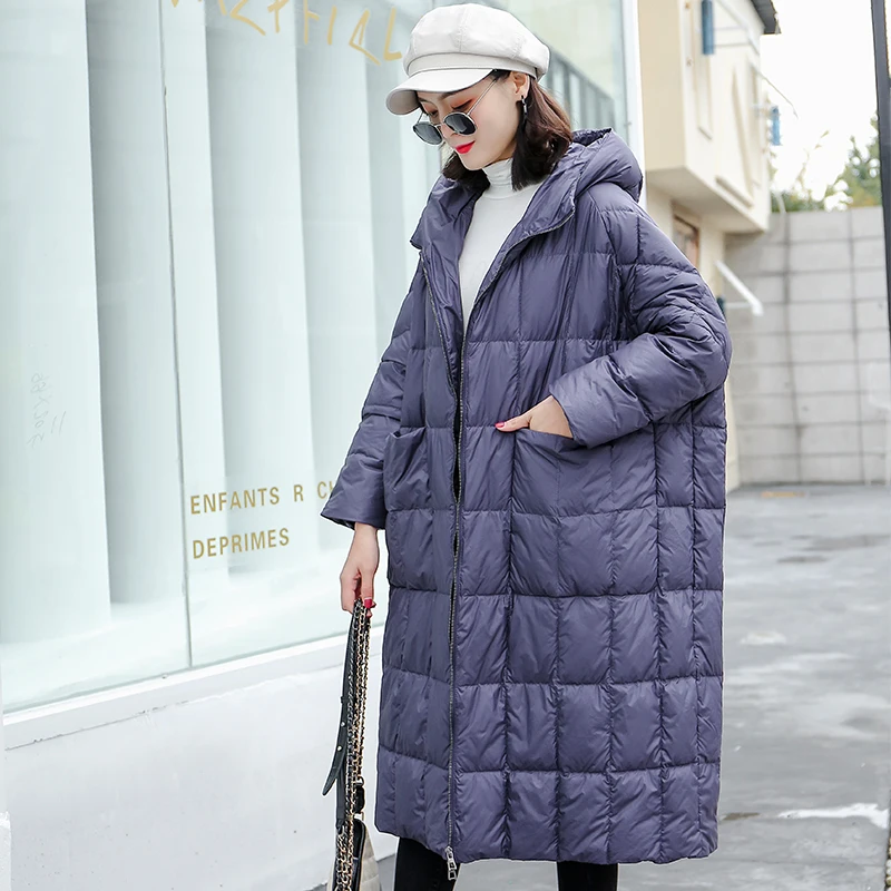 Женский зимний пуховик пальто на 90% белом утином пуху длинные женские парки с