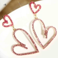 yayi jewelry fashion pink glass heart dangle crystal women ancient gold color wear ear band tassel couples wedding earrings
