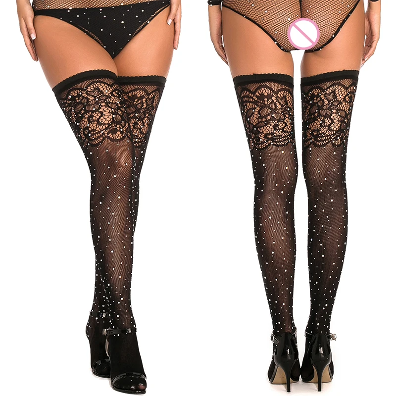 

Oncecrazy Sexy lingerie jacquard long tube over knee socks bikini with diamond mesh clothing stockings suit Erotic Lingerie