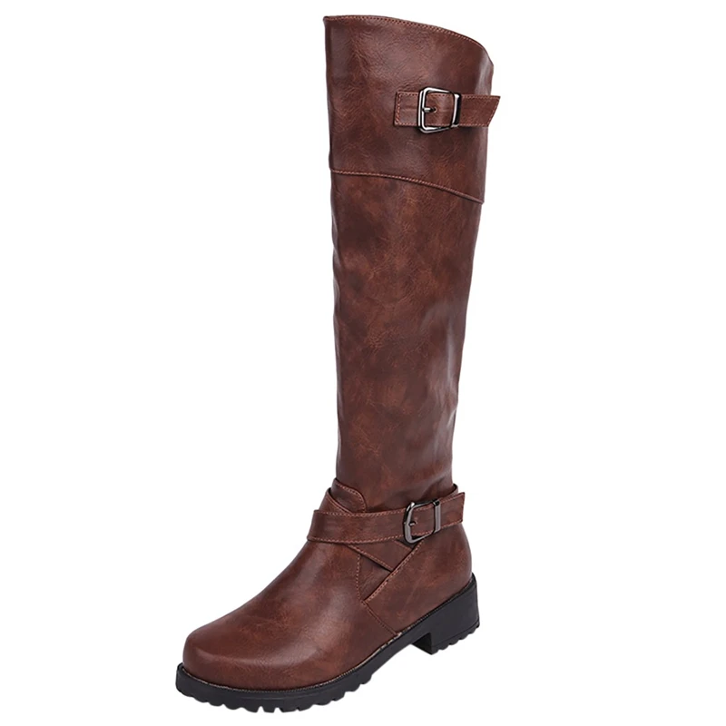 Botas Mujer Однотонные женские сапоги в стиле ретро с ремешком и пряжкой Largas Para