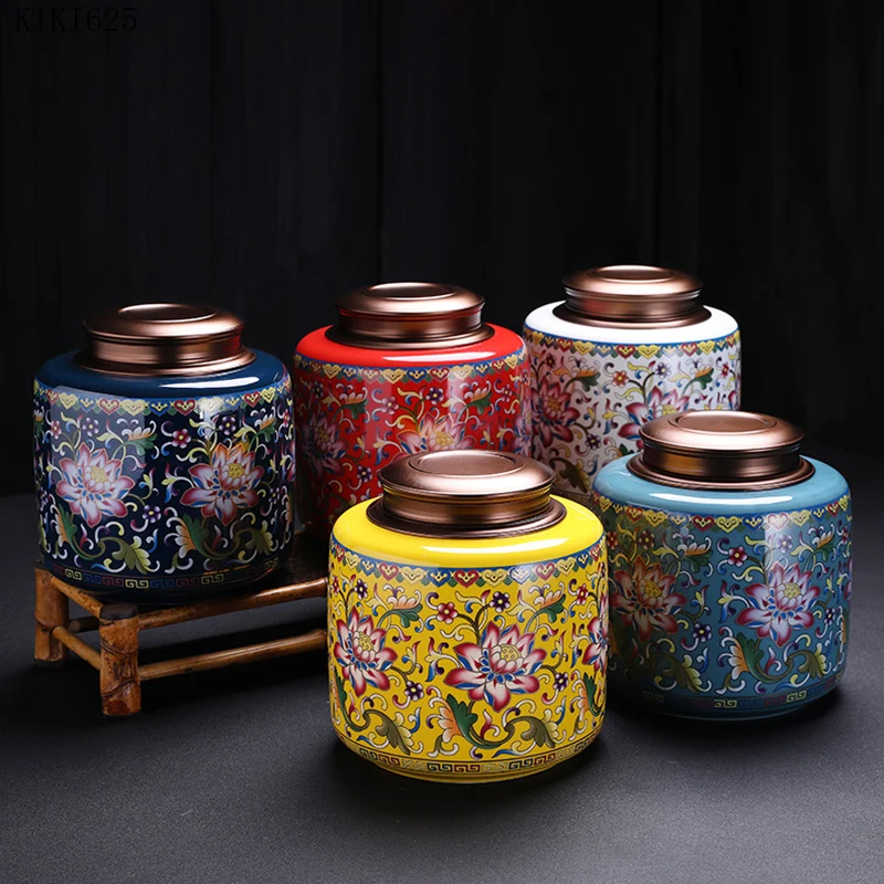 

Creative Ceramic Tea Caddy Painted Large-capacity Candy Box Simple Household Coffee Bean Nut Storage Container Home Decoration
