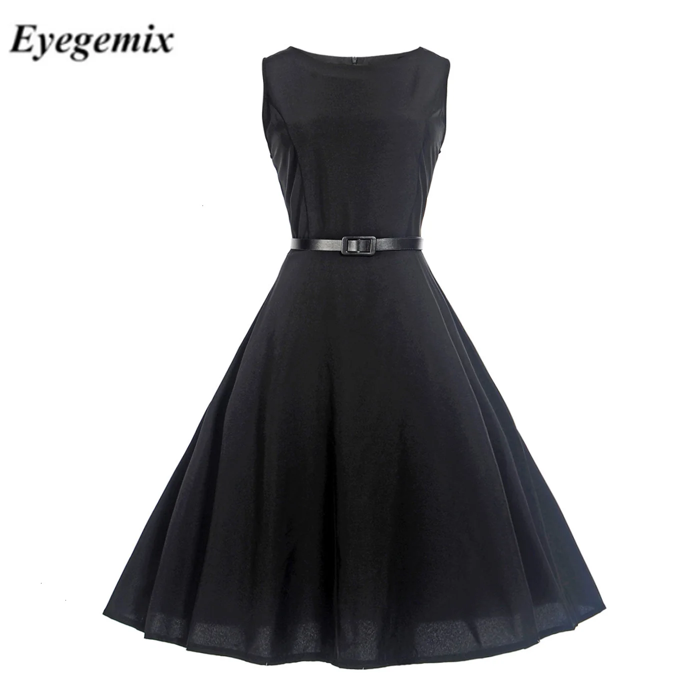 Черное облегающее однотонное Элегантное платье без рукавов ТРАПЕЦИЕВИДНОЕ