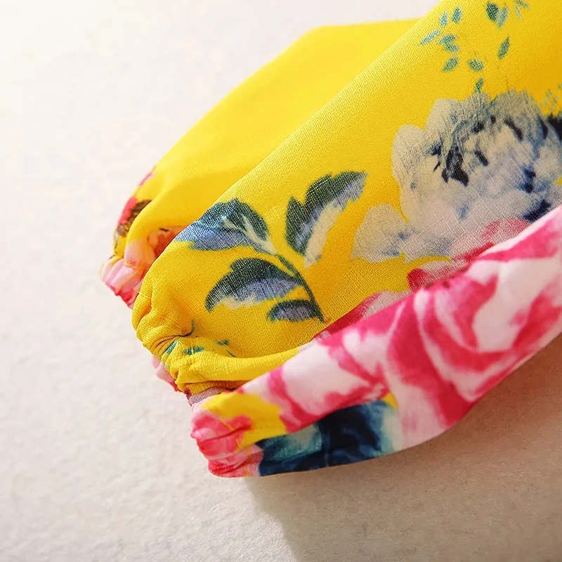 

2020 Autumn Fashion High Quality Women Charming Floral Print Vintage Buttons Long Sleeve Casual Maxi Yellow Dress