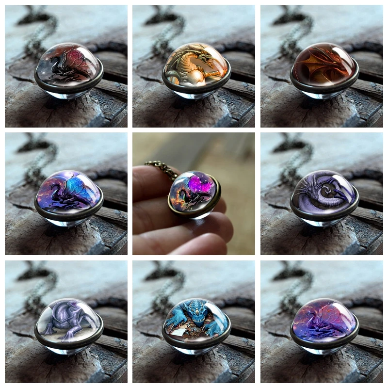 Новый дизайн картина с драконом художественное ожерелье модный двухсторонний