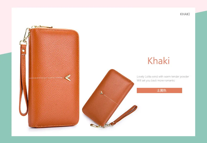 Women clutch bag leather wallet female long zipper clutch bag top layer cowhide portable large capacity paper clip new