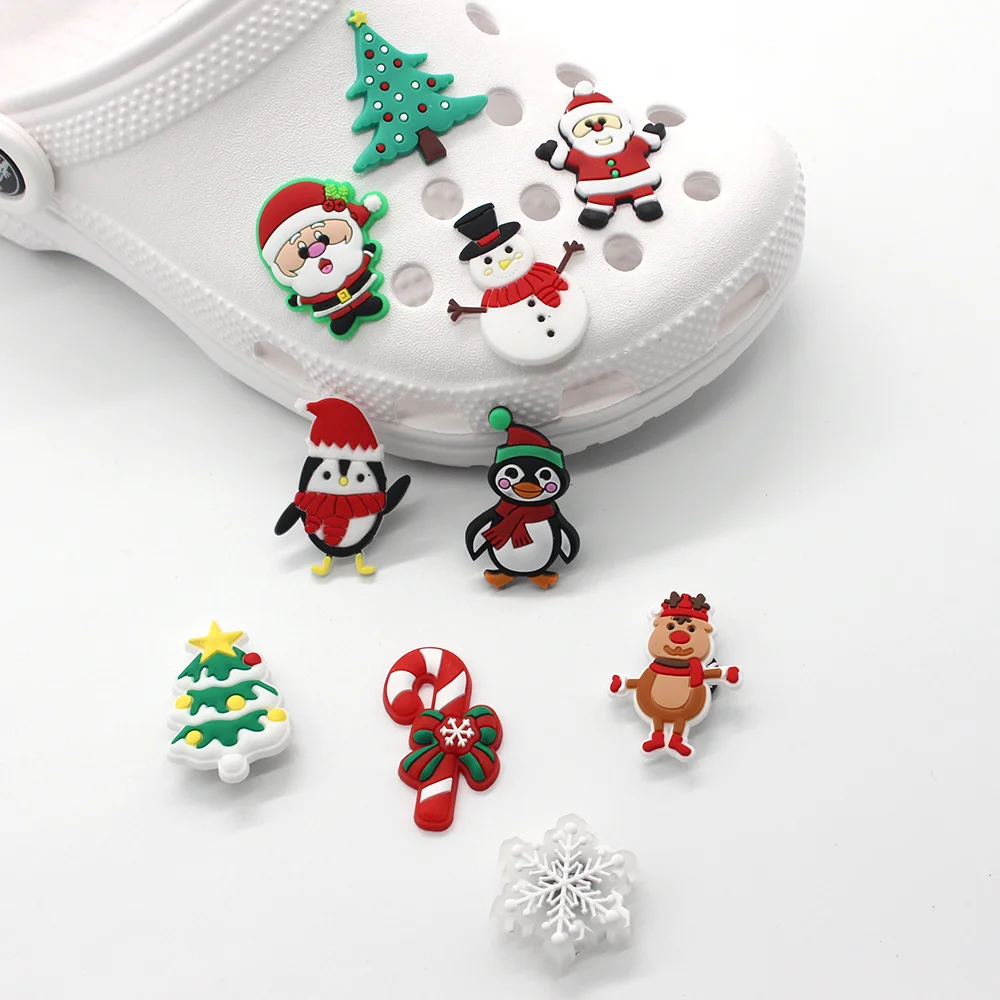 Мультяшные рождественские украшения для обуви, пряжки, украшения «сделай сам», JIBZ, Кроксы, сандалии, украшения, садовые аксессуары для обуви...