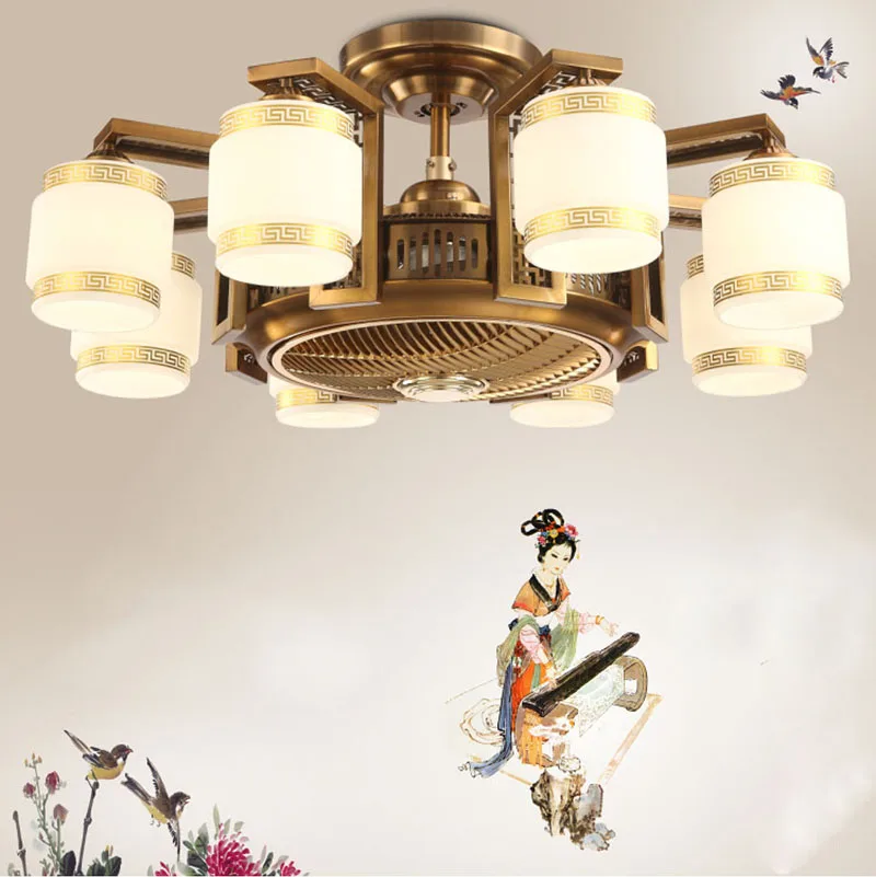 Китайский Невидимый потолочный вентилятор лампа ретро гостиная Светильник