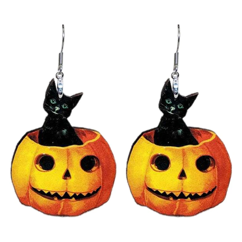 

Хэллоуин, черная кошка, тыква, деревянные висячие серьги для женщин и девушек, модные серьги на Хэллоуин вечерние, фестиваль, ювелирные изде...