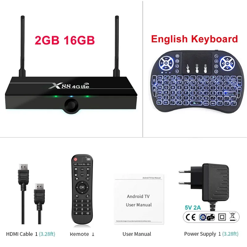 2GB16GB English I8 ТВ-приставка Wechip X88 4G Lte Android 9,0 поддержка 4G Nano SIM карты 2 Гб 16 Гб RK3328 2,4G& 5G двойной Wifi 4K 1080P HD 30 ТВ-приставка - Цвет: 2GB16GB English I8