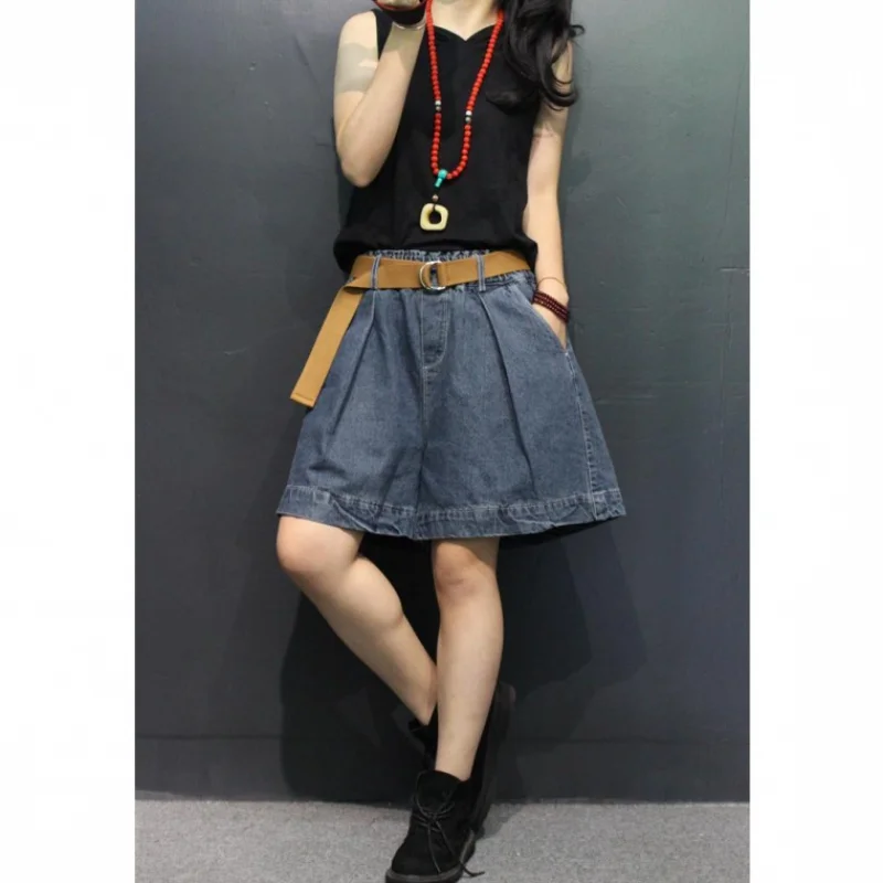 

Summer New Korean Style Fat Sister Loose Slimming Large Size Denim Shorts Outdoor Travel Sport Student All-match Wide Leg Shorts