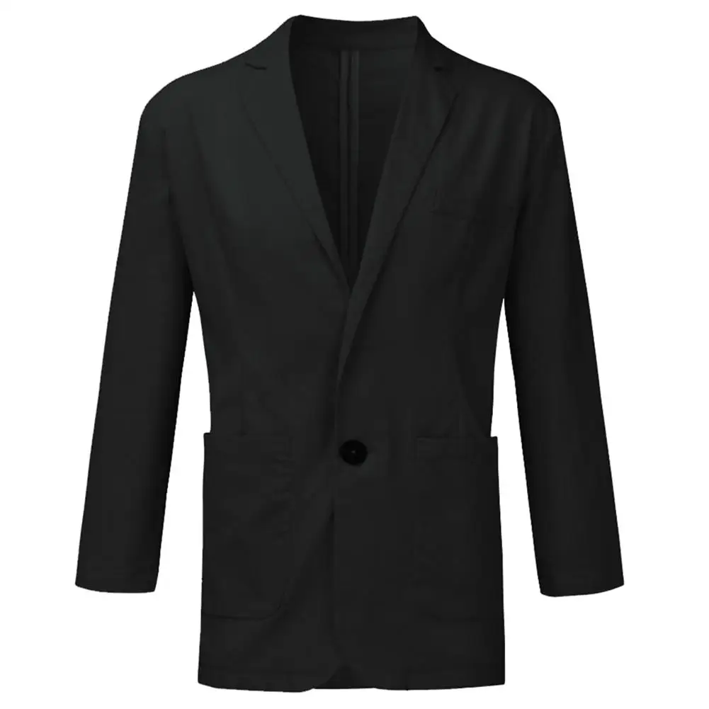 

Men Autumn Solid Color Long Sleeve Pockets Cotton Linen Slim Blazer Coat Jacket