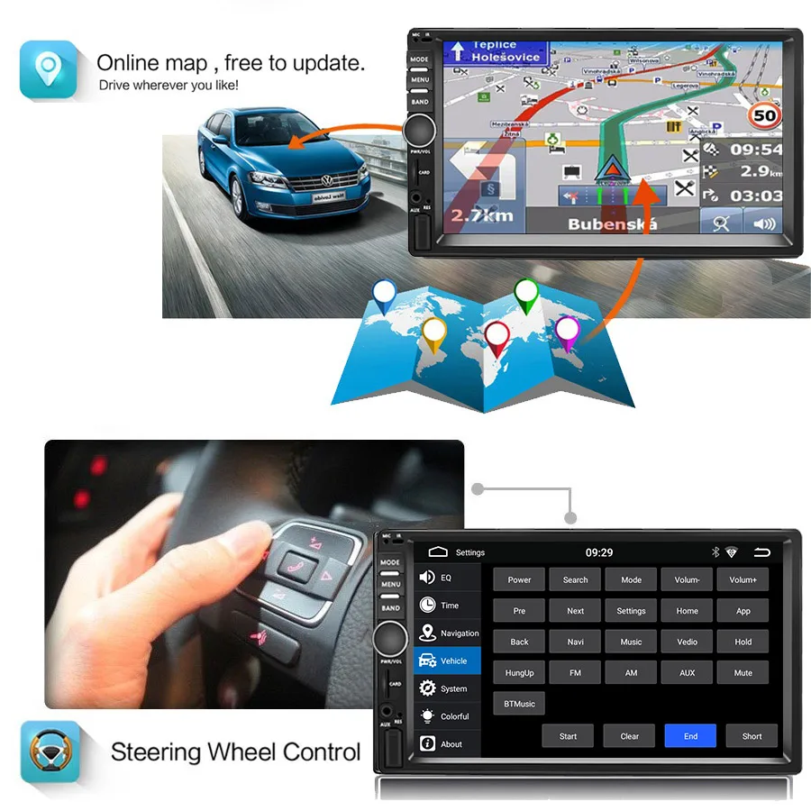 Автомобильный мультимедийный плеер MirrorLink 7 дюймов 2Din Android 9 0 стерео GPS навигация