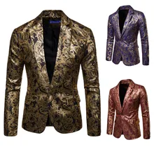 Men's Golden Floral Blazers Business Casual Suit Wedding Dress Gold Blazer (4)