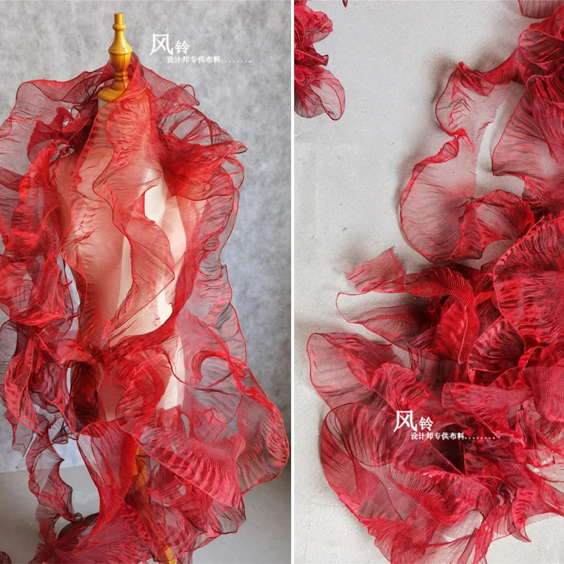 

1 Yard Wave Pleated Lace Trim Fabric Red Organza DIY Decor Ribbon Collar Skirt Wedding Dress Designer Accessories