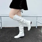 Женские зимние ботинки; Однотонные ботинки; Ботинки на низком квадратном каблуке; Большие размеры; Кожаные ботинки; Новинка 2021 года; Модная обувь