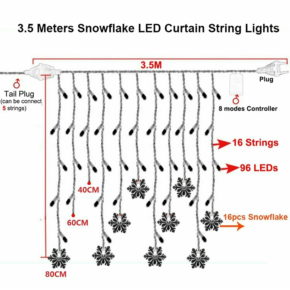 Светодиодный гирлянда в виде снежинок Сказочная Гирлянда для украшения