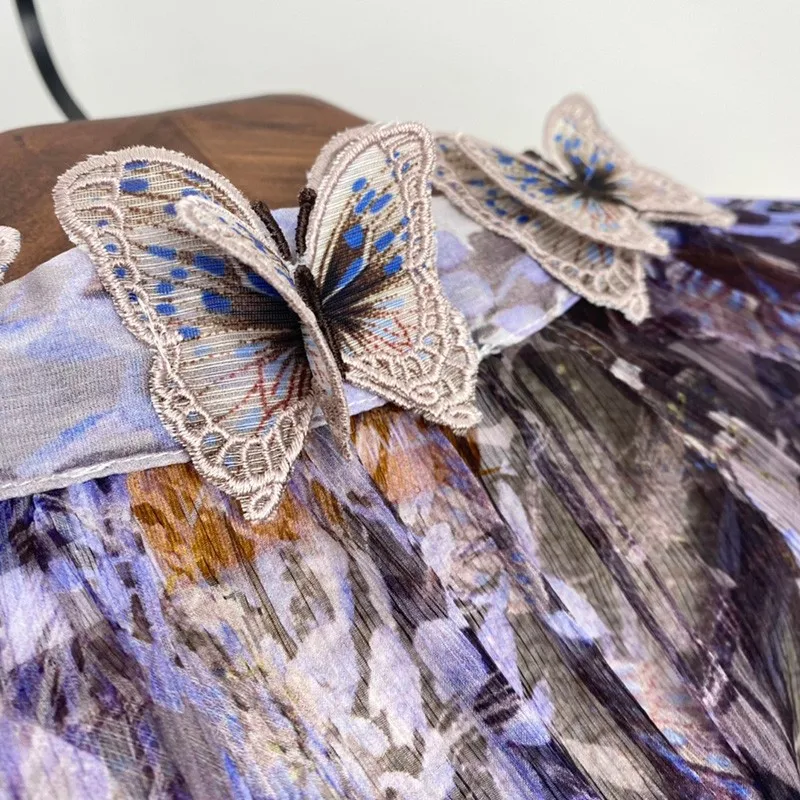 

Purple Butterfly Lavender Botanical Floral Print White Blouses for Ladies Fashion Elegant High Quality Tops 2021 Summer Fashion