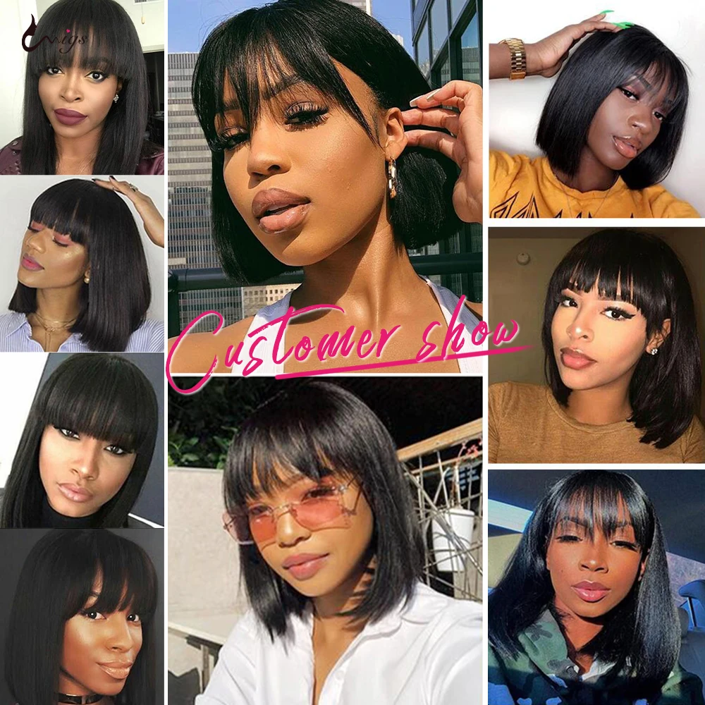 Короткий прямой парик Боб с челкой Пикси бразильские волосы Remy парики для