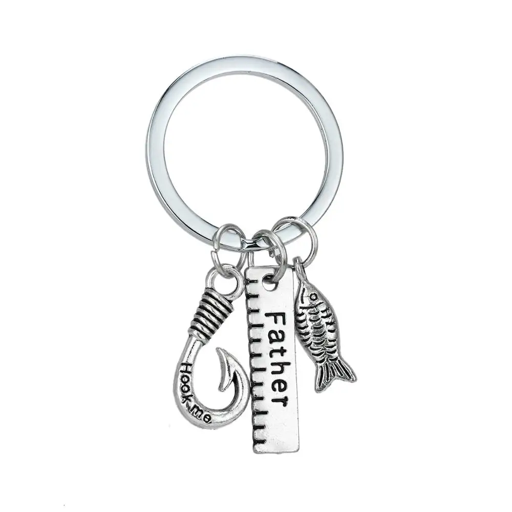 

12PC Father Fish Hook Charm Pendant Keyring Personalise Keychain Family Love Dad Father's Day Gifts Car Key Holder Key Ring Hot