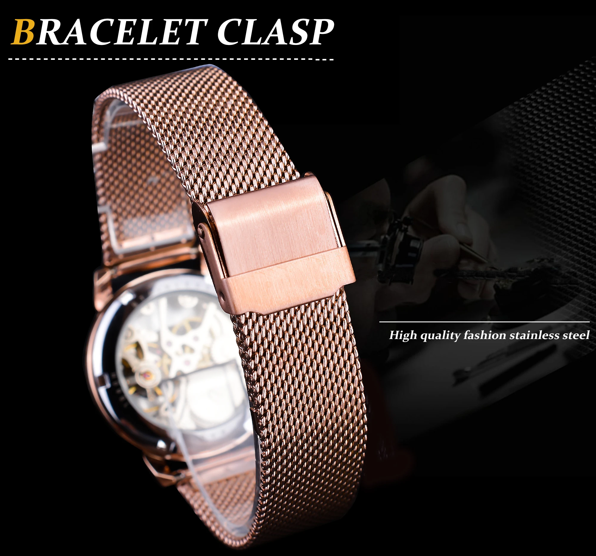 Forsining модные роскошные розовые золотые скелетоны женские механические часы с