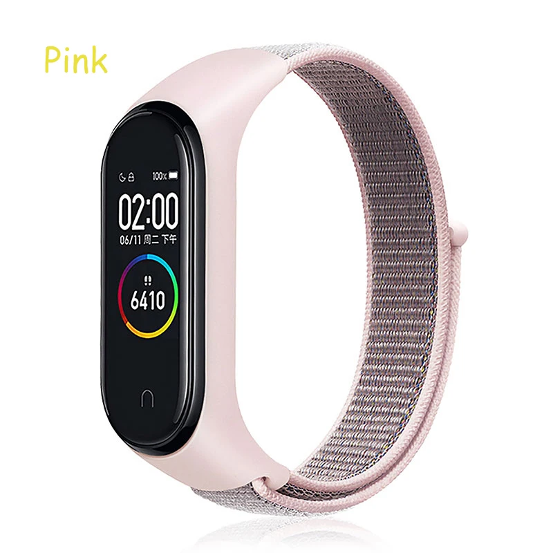 Nylon strap For Xiaomi mi band 3 4 strap Smart bracelet Soft Sport Wristbands For Mi band 4 NFC Global Smart watch women men - Цвет: Pink strap