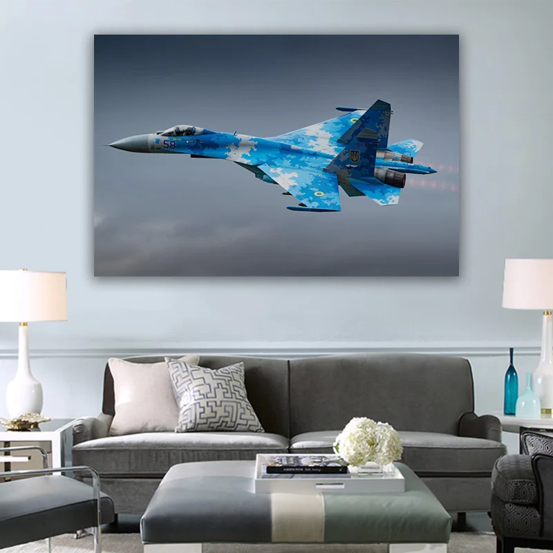 

Cool SU flanker aircraft artwork fabric posters on wall picture home art living room decoration
