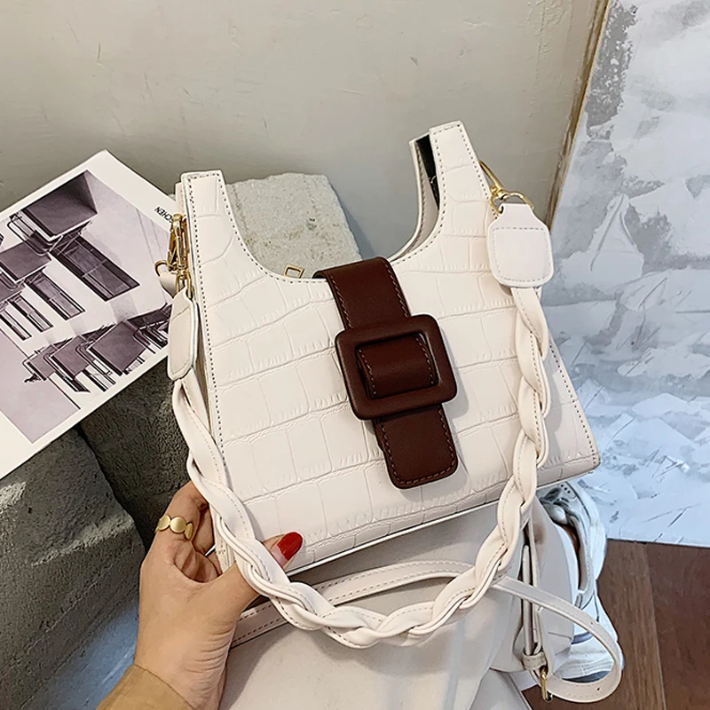 Высококачественная кожаная сумка на подмышках с каменным узором через плечо для