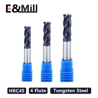 hrc45 4 flute tungsten steel milling cutter nc carbide tool 1 16mm stainless steel straight shank end mill tiain coating milling