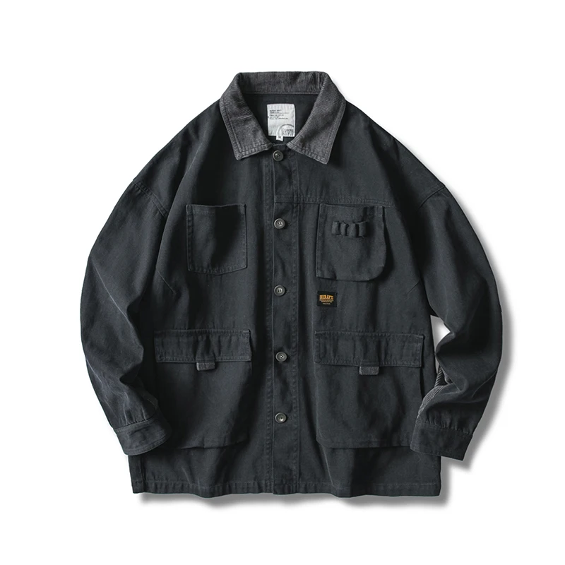 

Japanese Streetwear Spring Army Green Lapel Work Jacket 2021 Harajuku Casual Quality Coats Men'S Clothing Military Tops Male