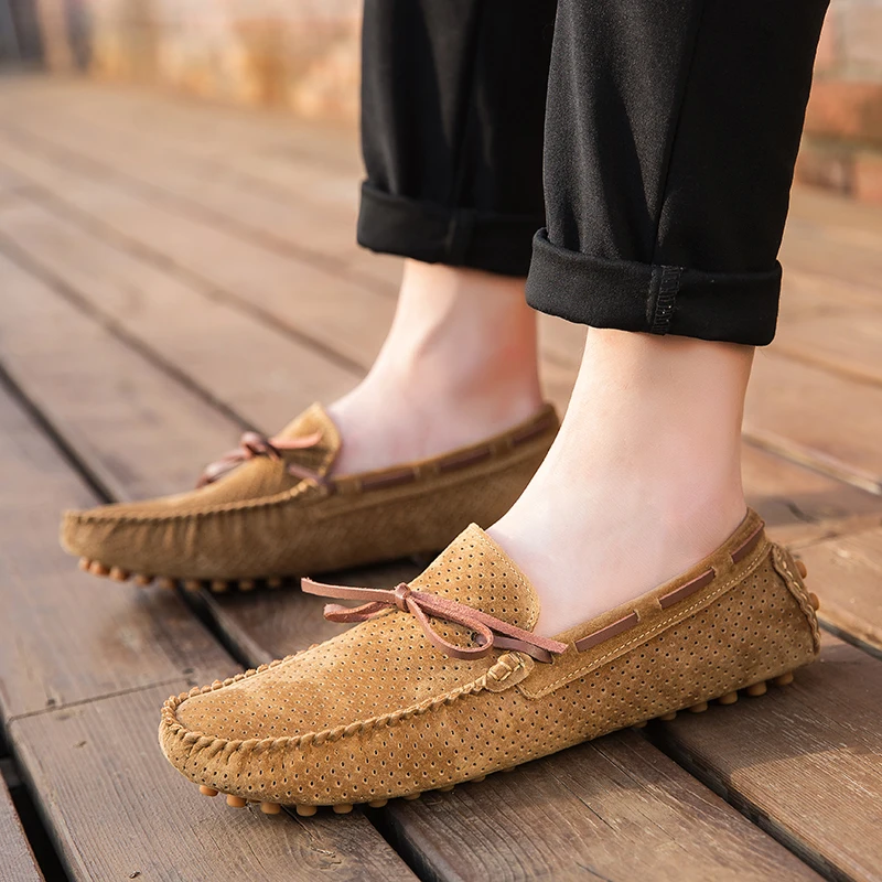 

Driving Shoes Men Shoes Summer Genuine leather Loafers Breathable Casual Shoes Flats 2021 Moccasins Slip On Shoes For Male Green