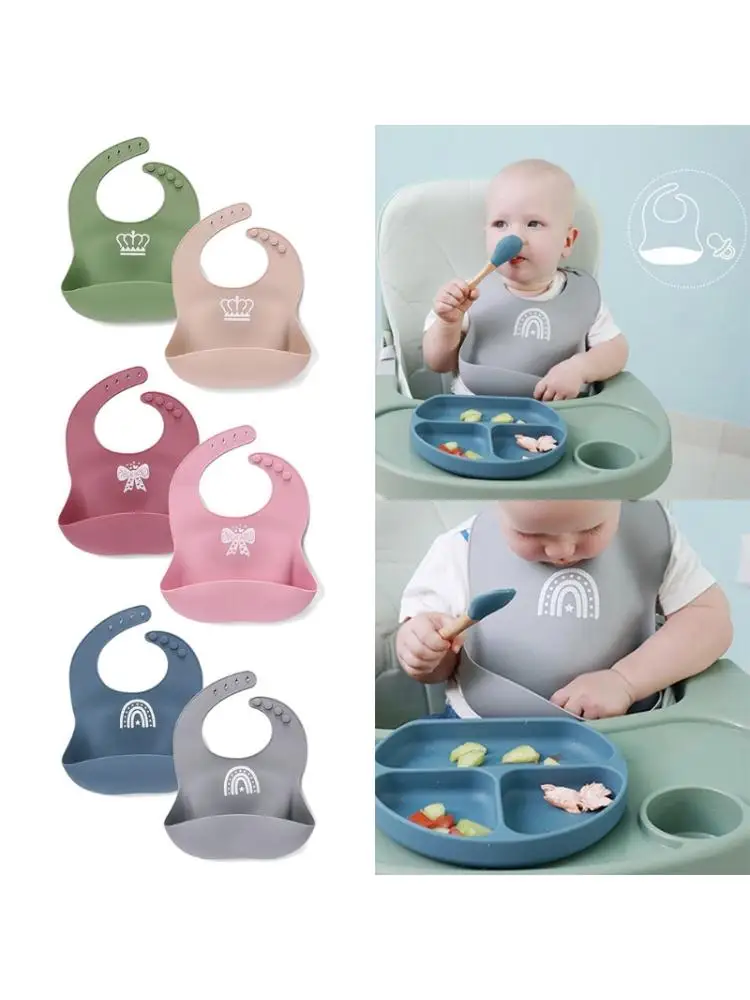 

2 Pcs/Set Baby Food Grade Silicone Waterproof Bibs Newborn Boys Girls Saliva Towel Infants Adjustable Feeding Burp Cloth Droolin
