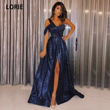 Lorie brilhante azul marinho formal vestidos de noite plus size 2021 glitter lantejoulas um ombro manga longa baile praia vestidos festa (1)