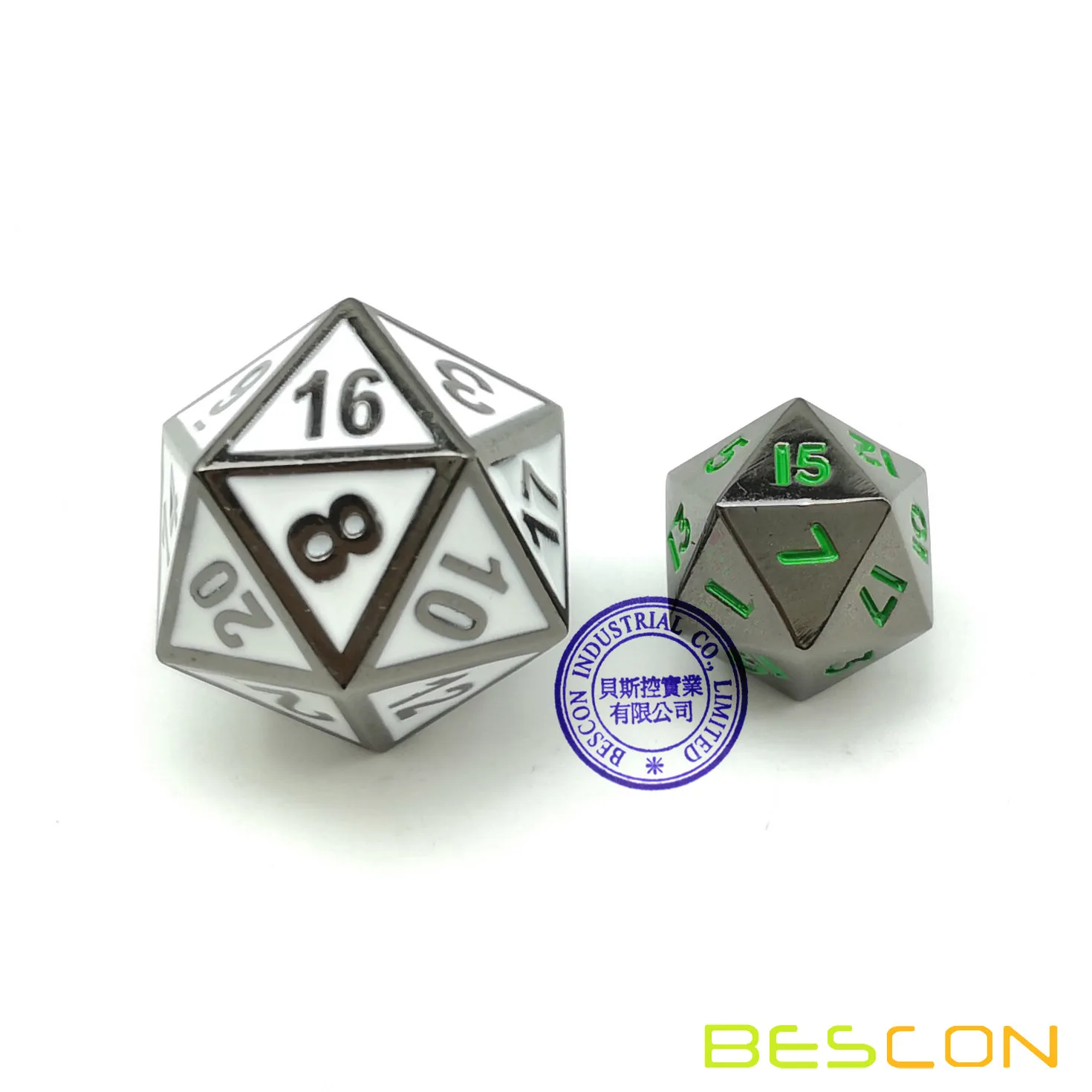 Bescon 10 мм Мини твердые металлические кости набор Глянцевая металлическая поверхность с зелеными цифрами, мини металлические многогранные D& D РГП игральные кости 7-Set